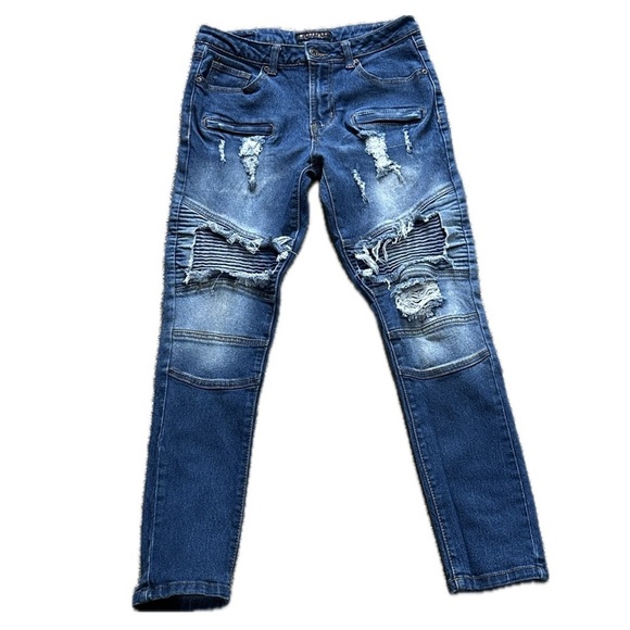👖🎸 M. SOCIETY Politically Incorrect Skinny Jeans | Distressed Grunge Sz 14/26P - Picture 1 of 5